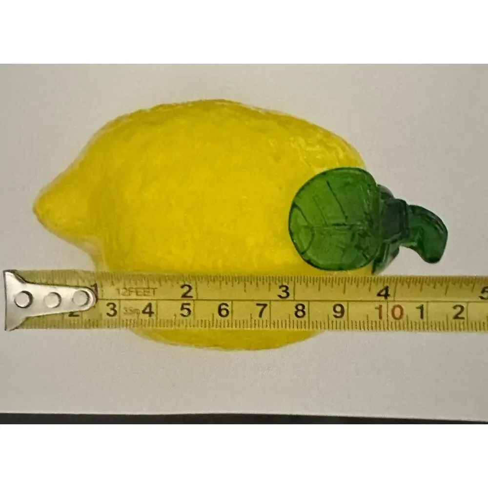 Vintage Large Studio Art Glass Hand Blown Fruit Yellow Lemon Green Stem 3” X 4